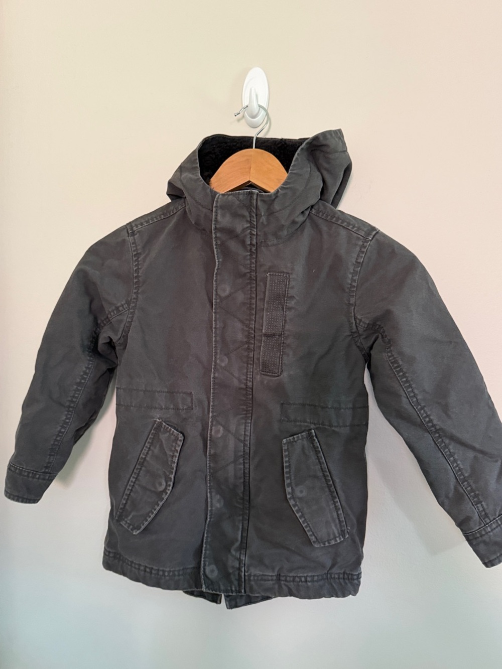 Old Navy Kids Hooded Coat with lined Hood in Charcoal